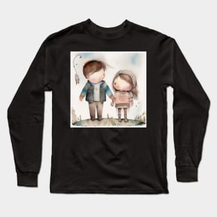 big brother and little sister drawing Long Sleeve T-Shirt